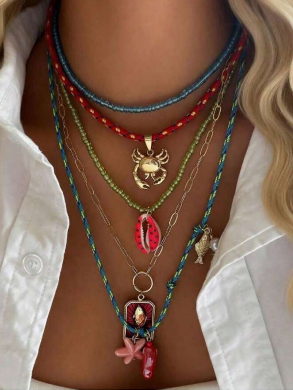 Layered Beach Charm Necklace Q1138